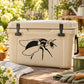 Bee decal with black hovering bee graphic on light cream container