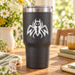 Abstract bee decal sticker: white bee-and-wings outline on dark tumbler