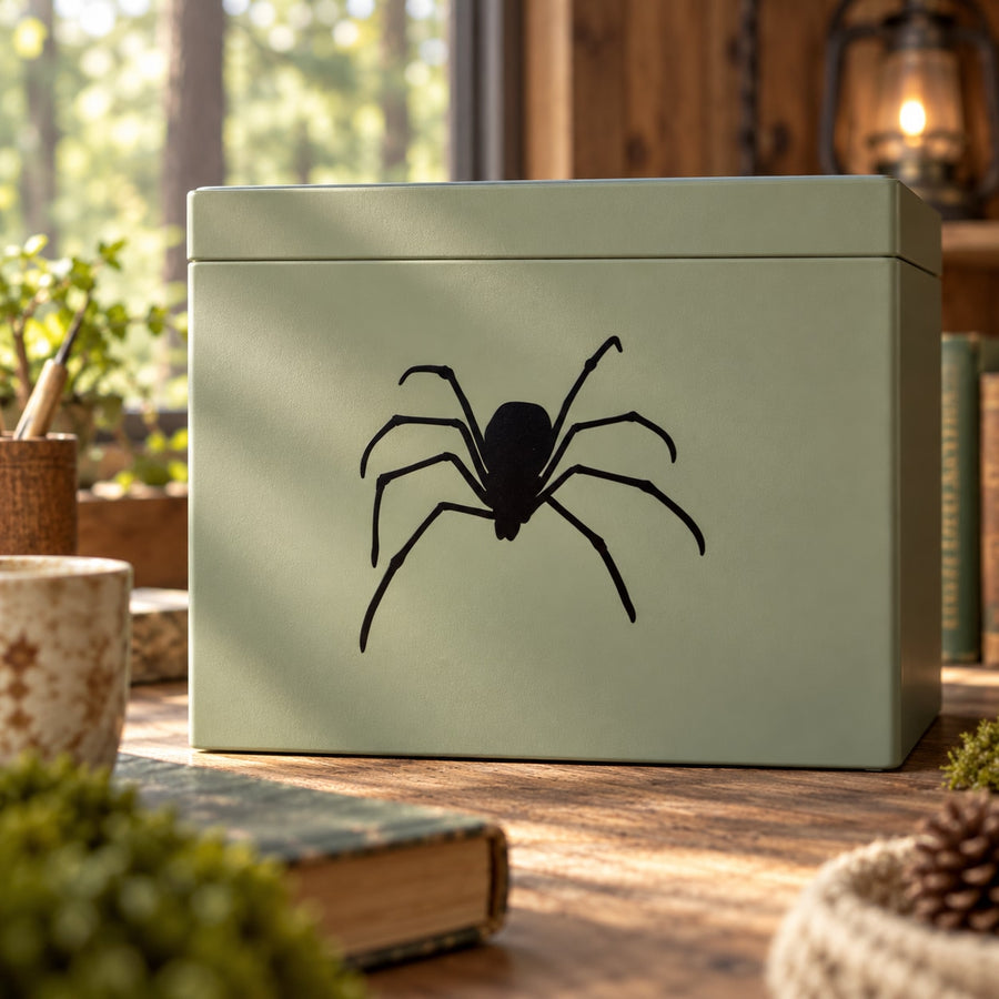 Black spider wall decal on light green surface