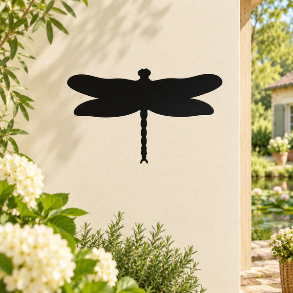 Black dragonfly wing decal with dangling body silhouette