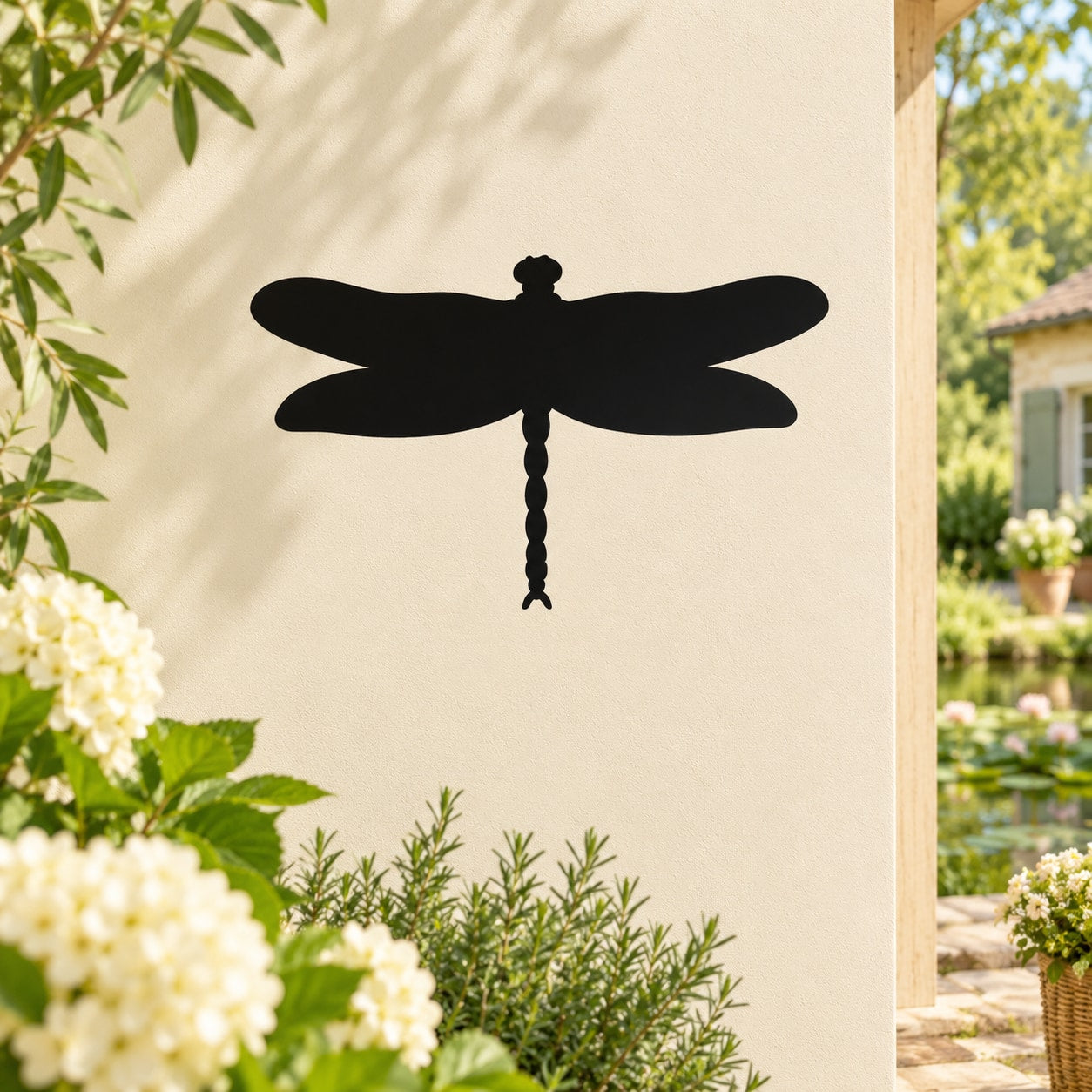 Black dragonfly wing decal with dangling body silhouette