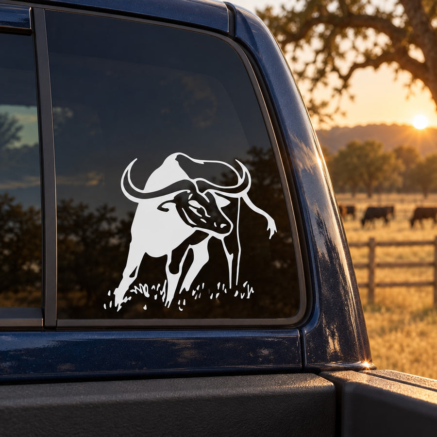 White bull head decal sticker on a car side window