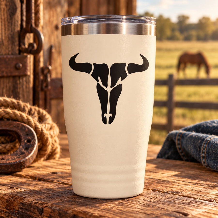 Bull skull head decal graphic, black on light surface