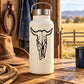White water bottle with black bull head decal