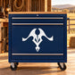 Abstract African bull decal: white bull-head graphic on dark blue.