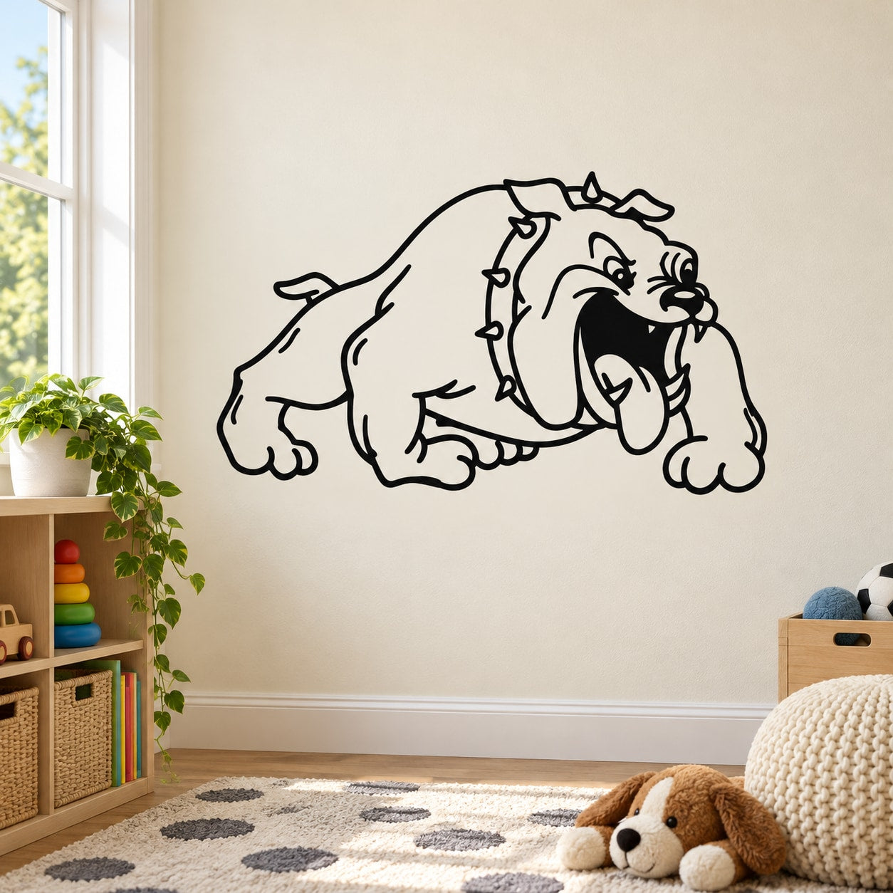 Bulldog standing wall decal with black outline and white fill