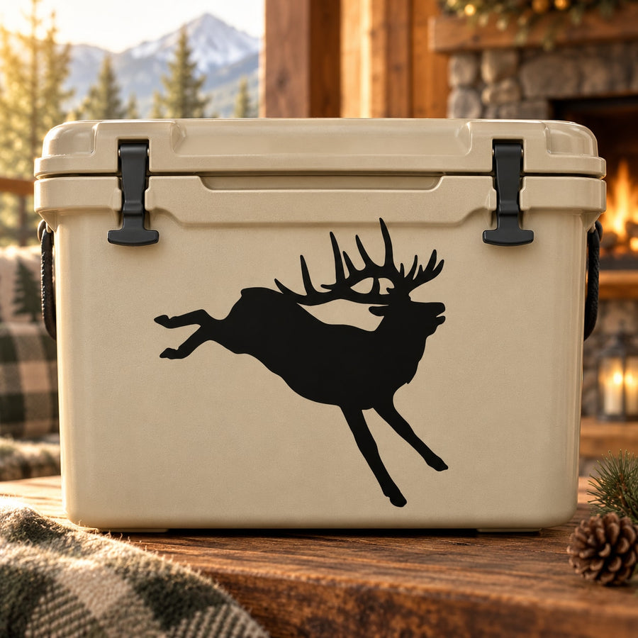Bull elk bucking vinyl decal with black elk silhouette