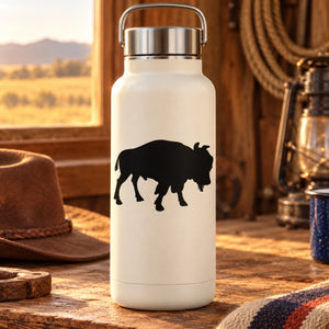 Black pacing bull decal silhouette on a white surface