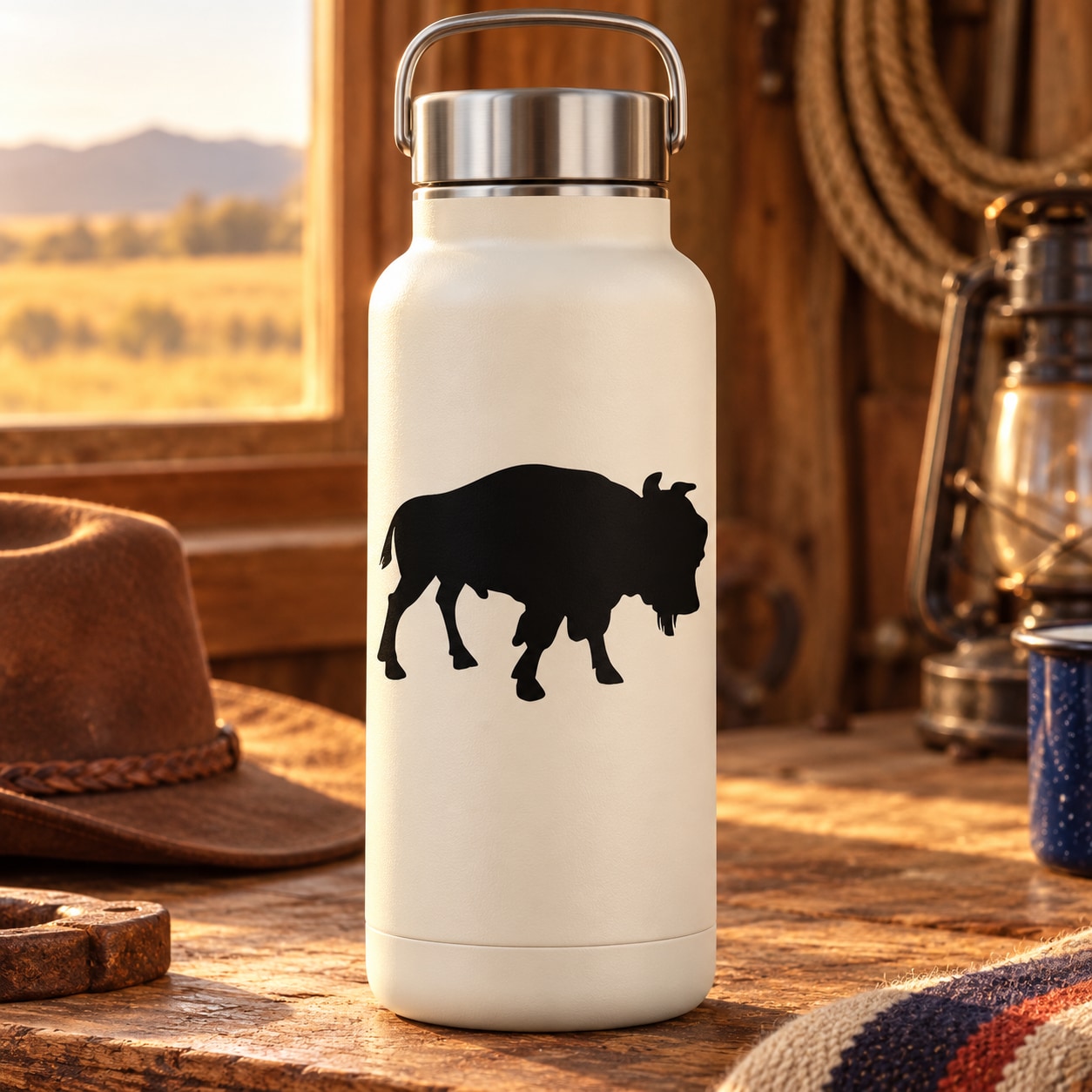 Black pacing bull decal silhouette on a white surface