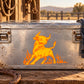 Fire trail bull sticker with orange flaming bull graphic
