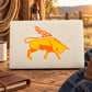 Fire-back bull flame sticker, orange and white design