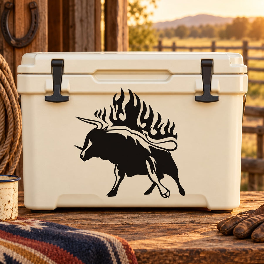 Black bull with fire flames decal