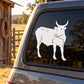Staring Bull car decal with white bull head silhouette on window glass