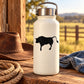 Black bull silhouette decal design on white bottle