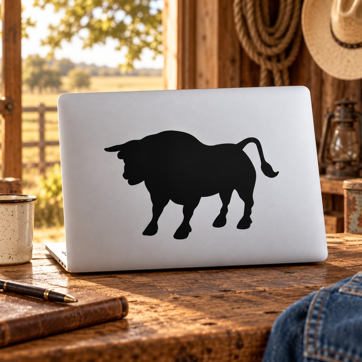 Bull decal with black silhouette on light background