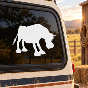 Sad bull silhouette decal, white bull shape on car window glass