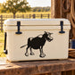 Black bull animal decal on a white cooler body