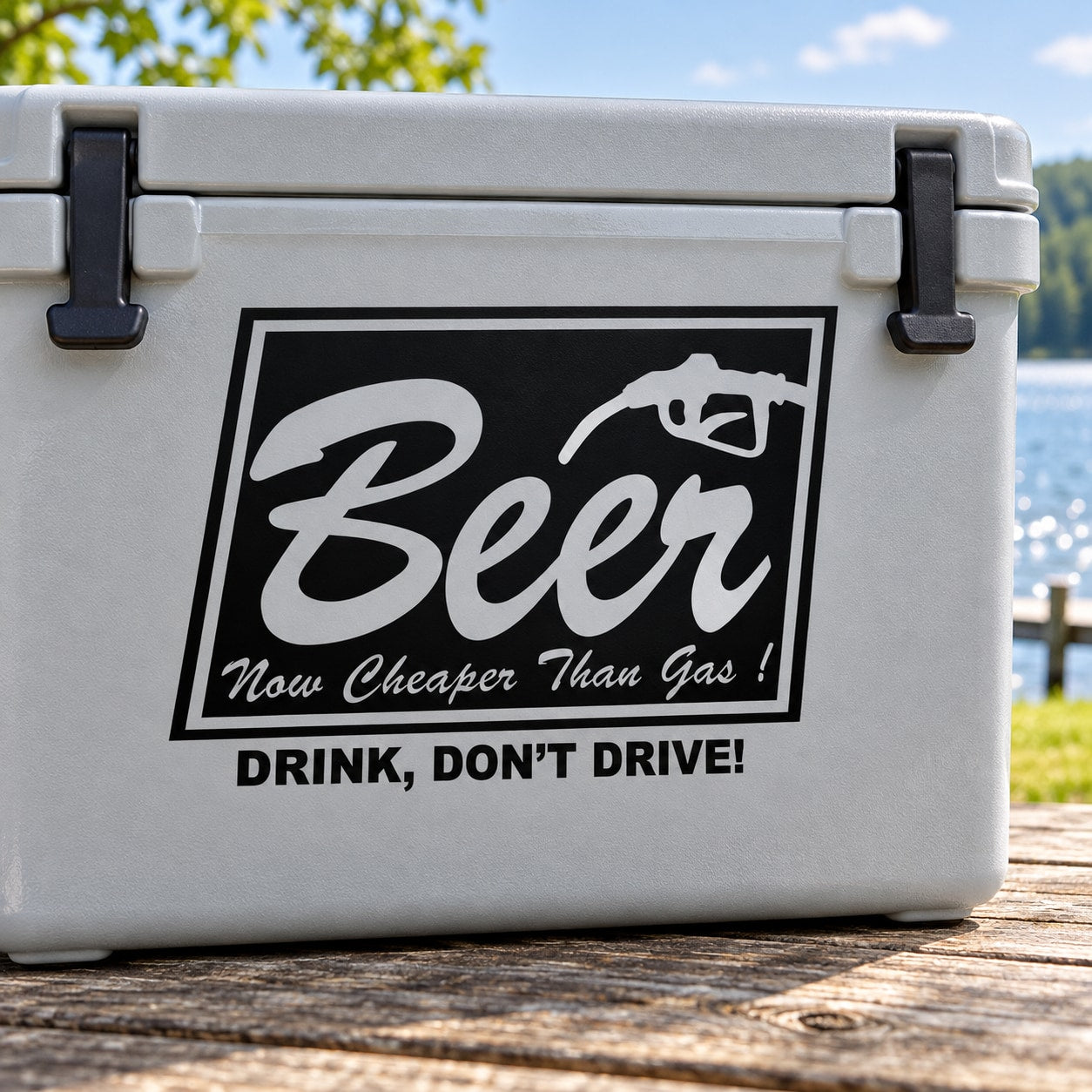 Beer vinyl bumper sticker decal: Now Cheaper Than Gas! Drink, Don't Drive!