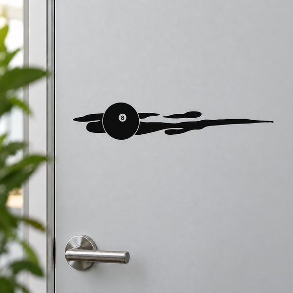 Black 8-ball splatter decal with wing-like flame lines