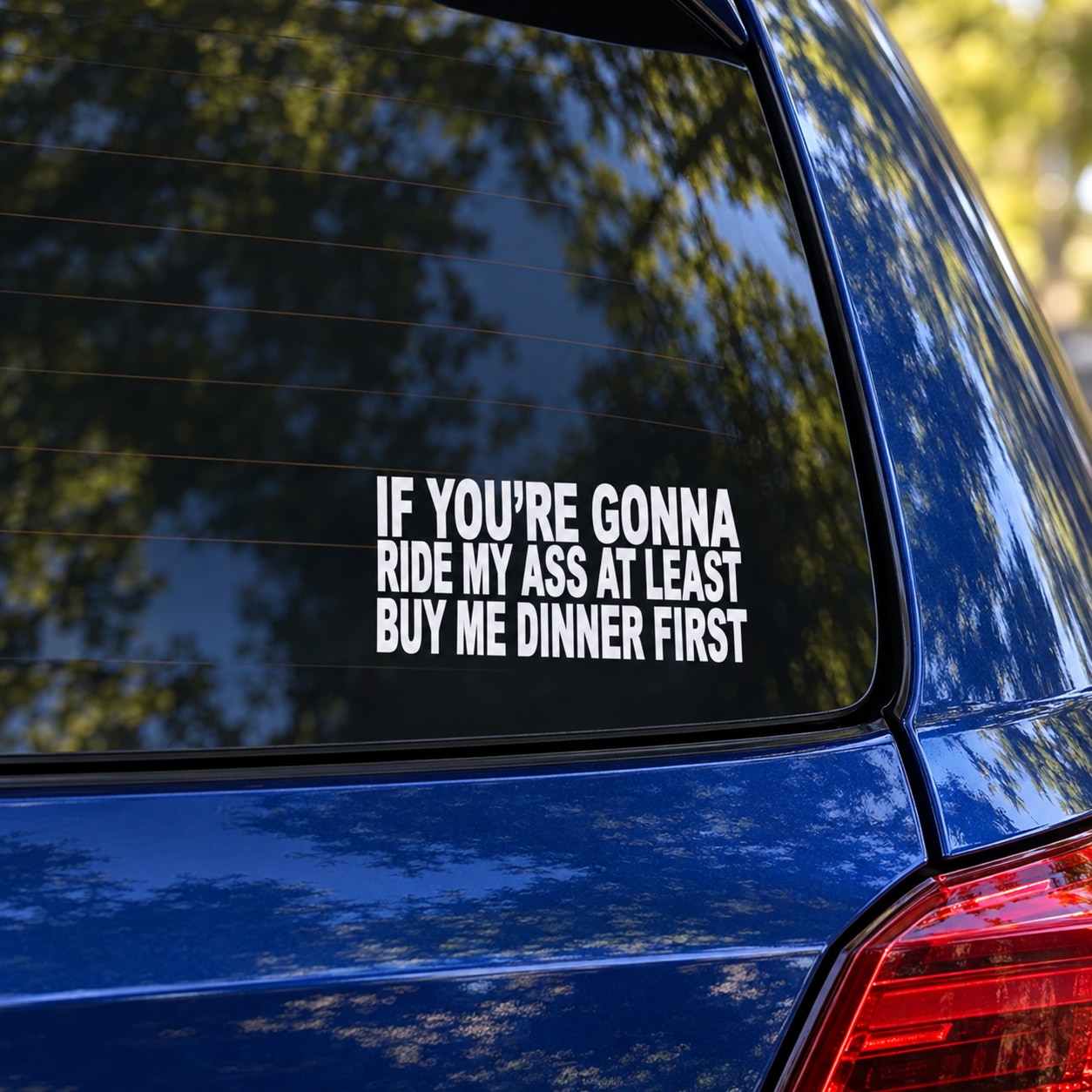 Car window decal with white quote text: 'IF YOURE GONNA'.