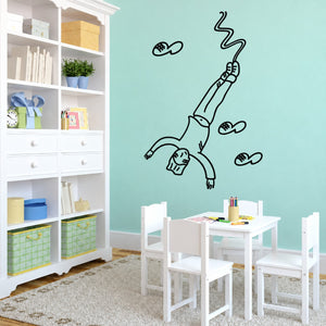 Bungee jumping decal featuring a male figure with arms extended, black line art