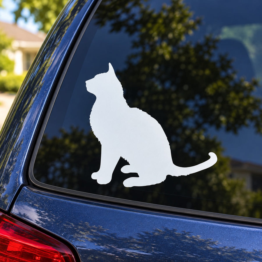 White Burmese cat vinyl decal, sitting silhouette on car window