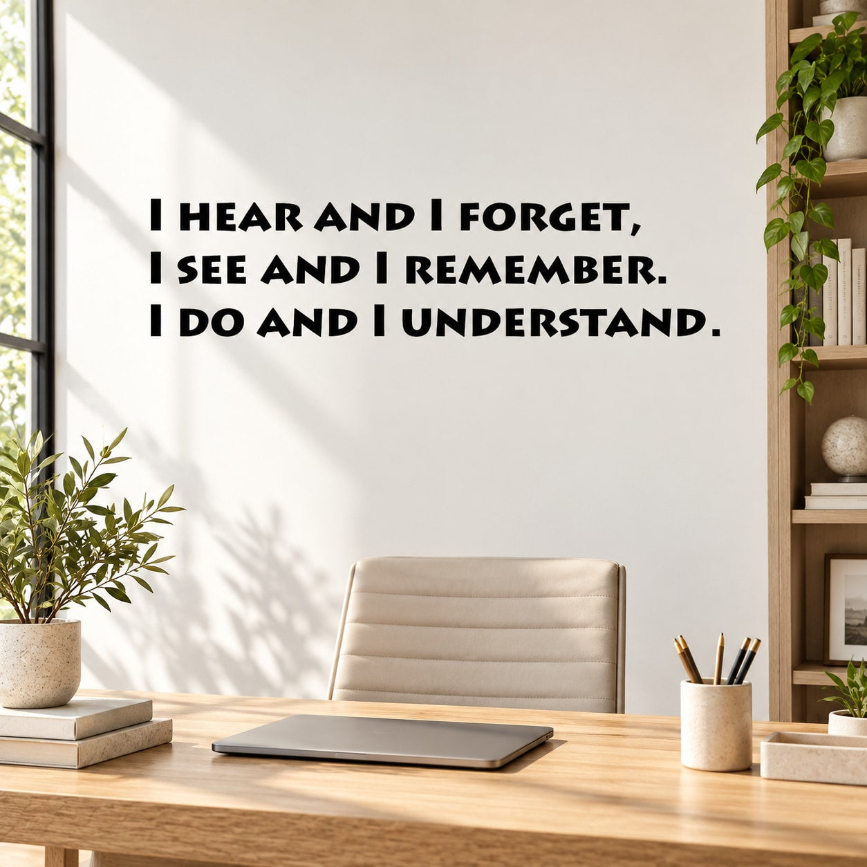 Wall decal quote: I hear and I forget, I see and I remember, I do and I understand.