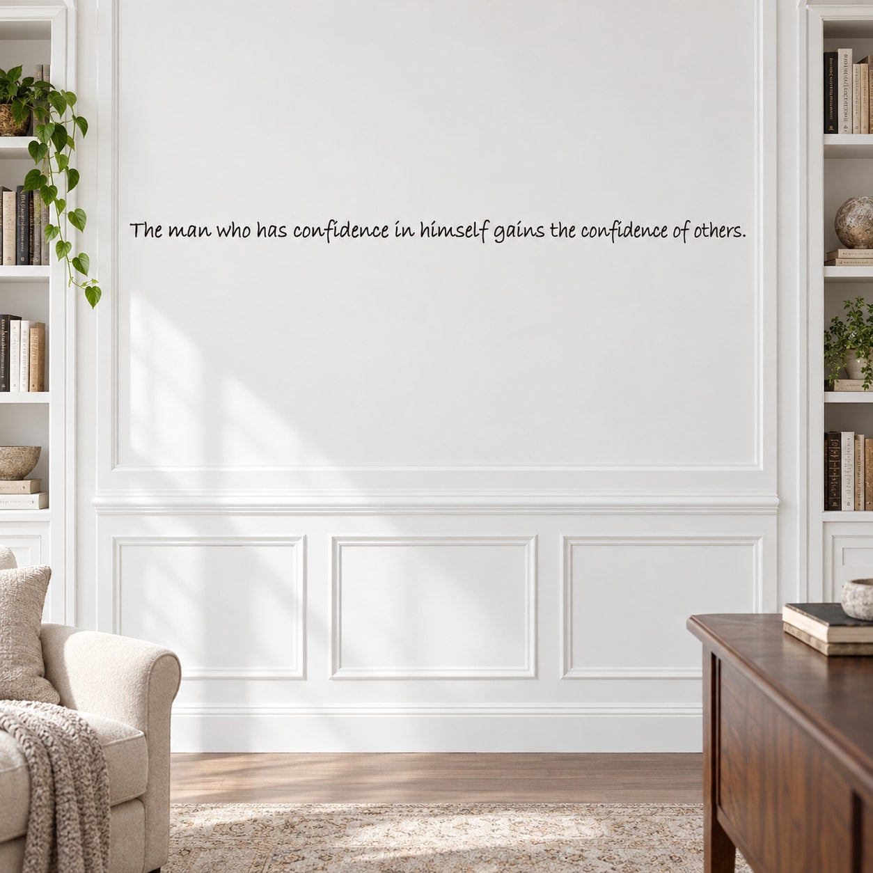 Wall decal with black quote text in script lettering