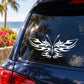 White butterfly wing vinyl decal on dark car window