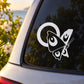 Car window decal: contrasting butterfly graphic inside a white circle