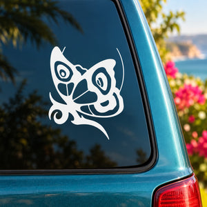 White tribal butterfly head decal on car window