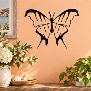 Thin tailed butterfly wall decal, black butterfly with delicate wing lines