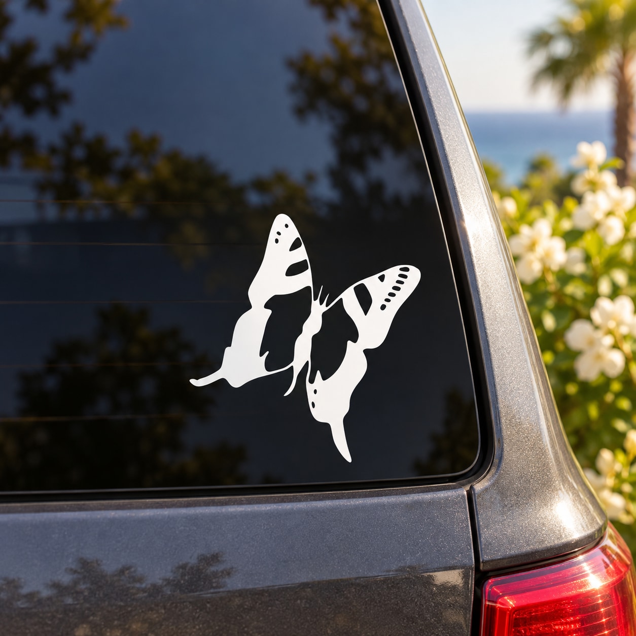 Striped wing butterfly car decal sticker, white butterfly graphic