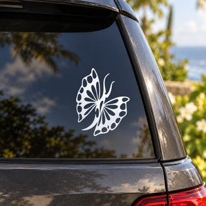 White tribal butterfly body decal on car rear window