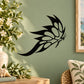 Black winged butterfly wall decal, spread-wing flying design with swirl accents