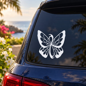 White angel-wing butterfly decal sticker with symmetrical wing detail