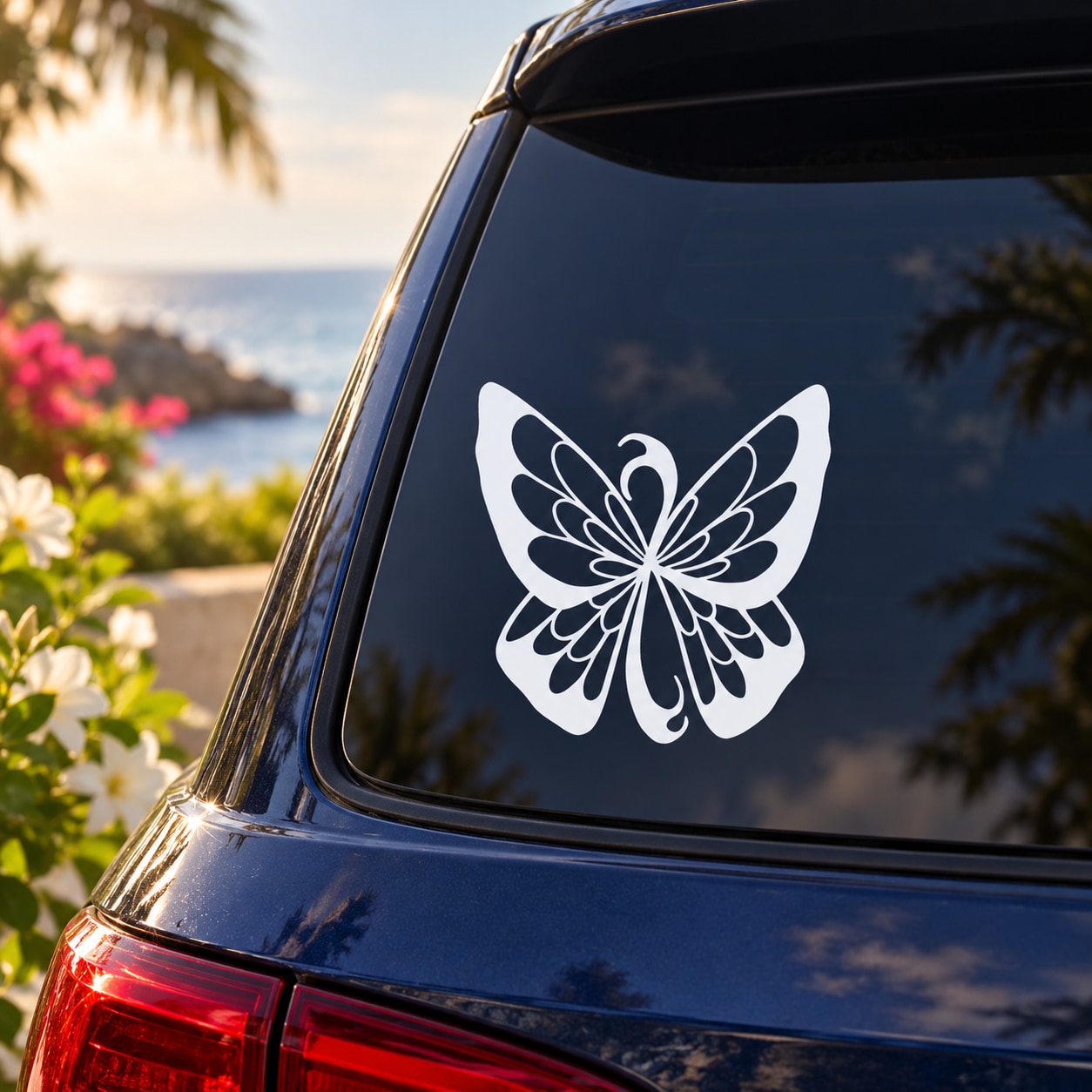 White angel-wing butterfly decal sticker with symmetrical wing detail