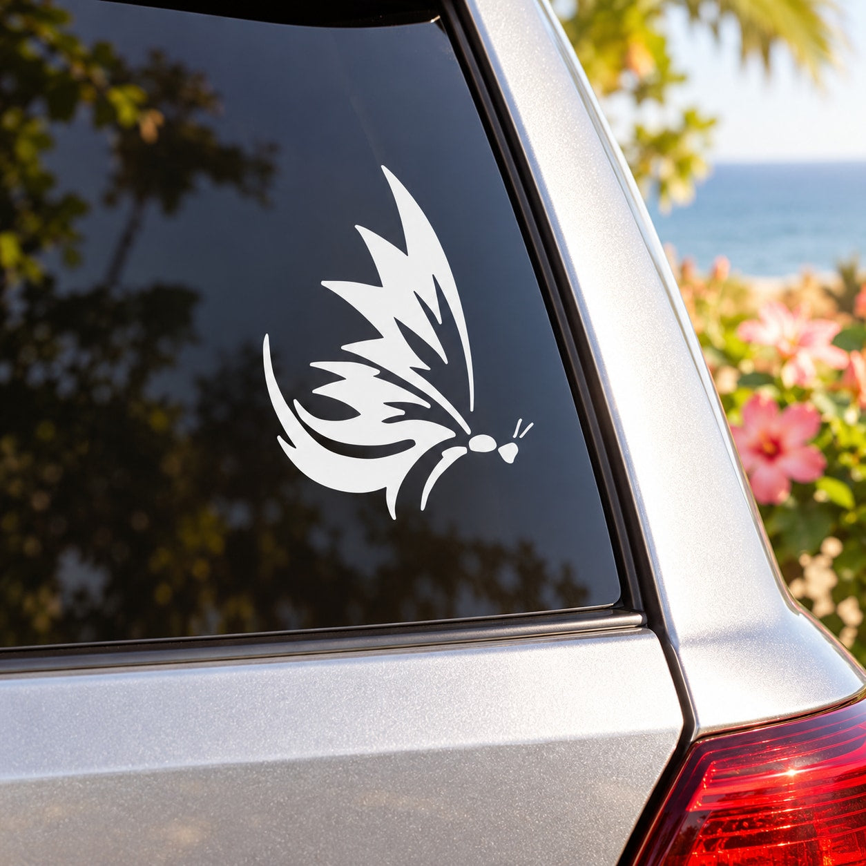 White tribal winged butterfly decal for car window