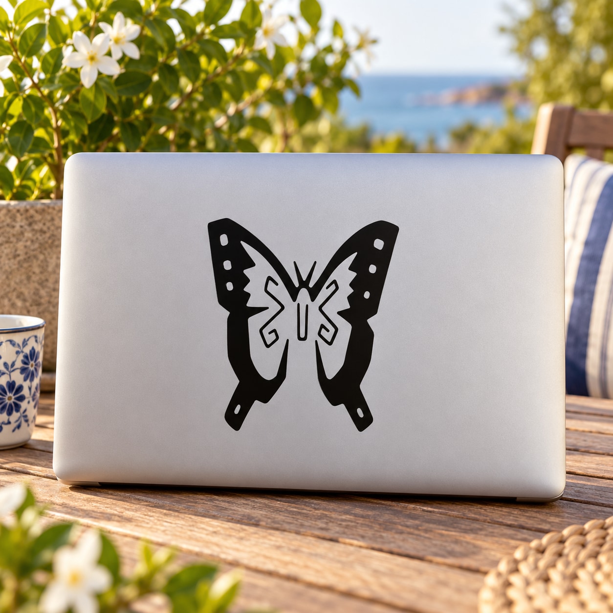 Black butterfly wall vinyl decal, symmetrical wing design