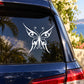 White ornate butterfly vinyl decal with curled wings for car window