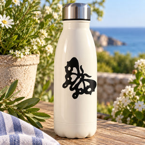 Butterfly vinyl decal, black butterfly outline on a white bottle