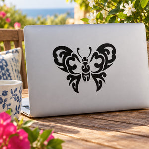 Black butterfly vinyl decal with ornate wings design