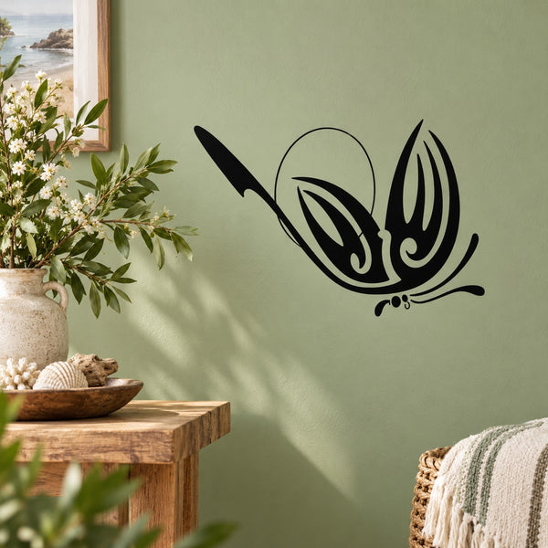 Black butterfly vinyl wall decal with detailed wings