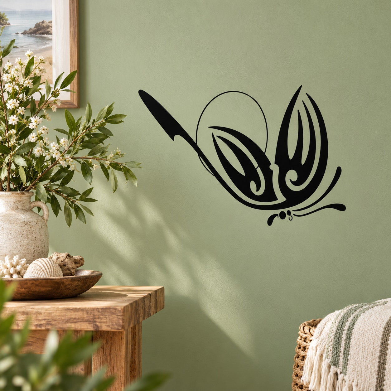 Black butterfly vinyl wall decal with detailed wings