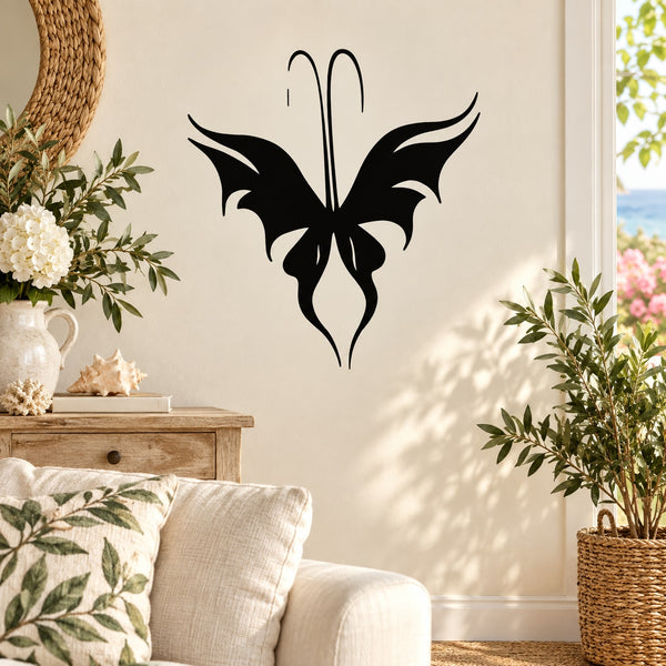Black butterfly vinyl wall decal with extended antennae