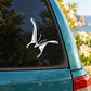 White butterfly vinyl car decal on window corner of a teal car