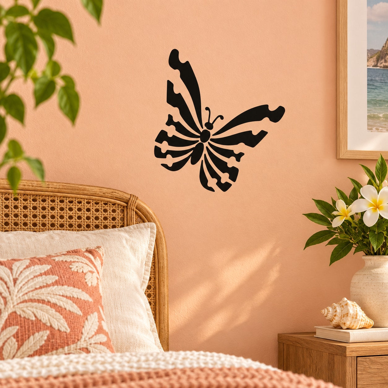 Black butterfly wall decal with wing-shaped stencil design