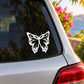 White butterfly vinyl car decal on car rear window, butterfly silhouette