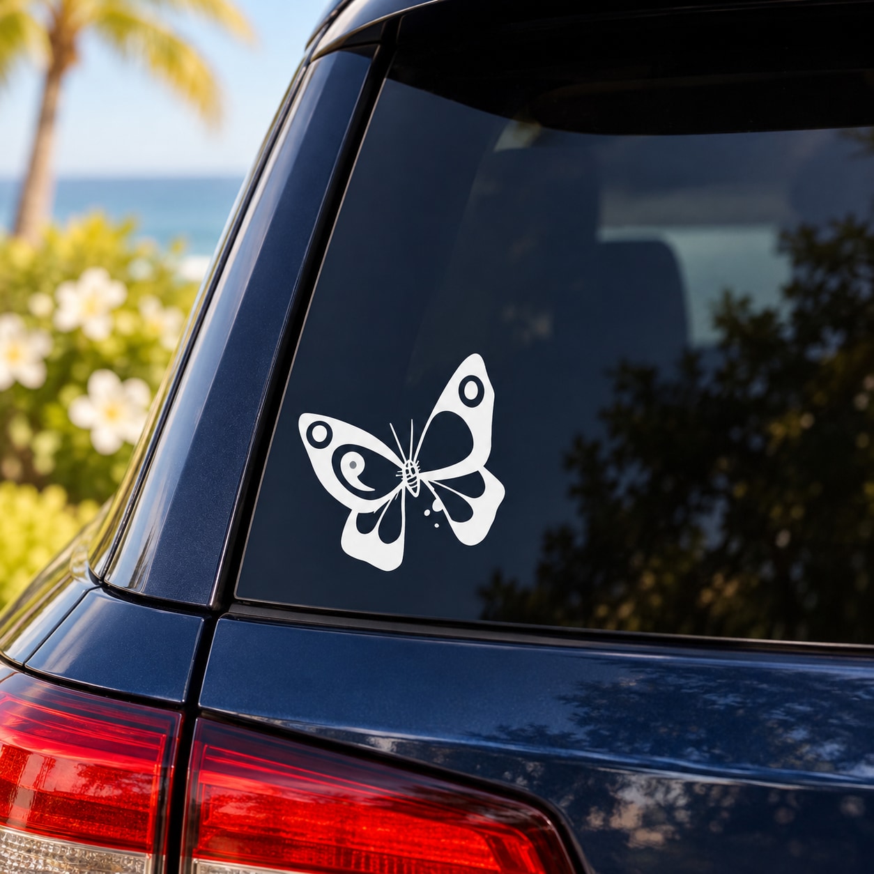 Butterfly vinyl decal sticker, white butterfly on car rear window