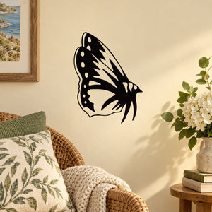 Butterfly wall decal vinyl sticker, black butterfly silhouette with dotted wing accents